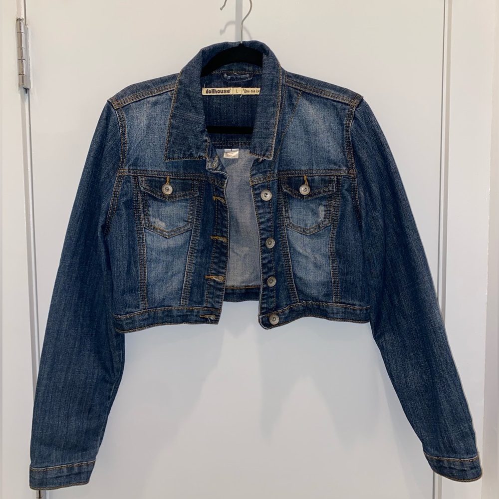 Dollhouse cropped denim jacket - size L.